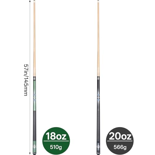 Kmise Pool Stick Set - 58" Pool Cue Stick, Canadian Maple Professional Billiards Pool Cue, Pool Sticks for Adults, 18 20oz Green, Black, Pool Stick for Bar House Pool Table Sports