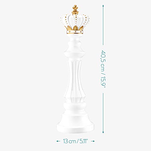 Navaris Chess Statue Decor Piece - 16" Tall Decorative Resin Sculpture - Large Game Figure Decoration Ornament for Home, Office, Study - White King