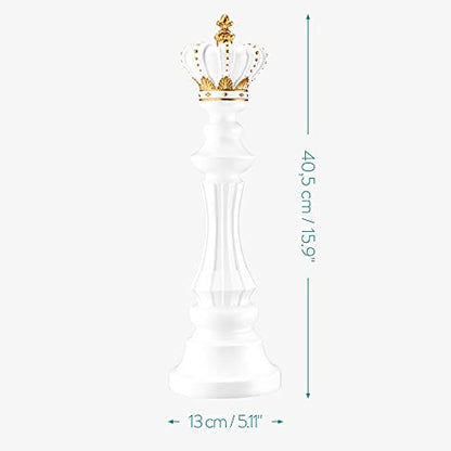 Navaris Chess Statue Decor Piece - 16" Tall Decorative Resin Sculpture - Large Game Figure Decoration Ornament for Home, Office, Study - White King