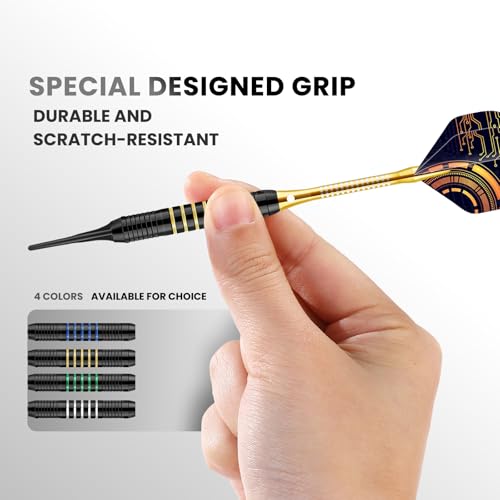 12Pcs Soft Tip Darts, 18 Gram Plastic Tip Dart Sets with 4 Color Aluminum Shafts 8 Style Flights, Replace the Dart Head, Ideal for Beginners & Pros Home/Bar/Competition