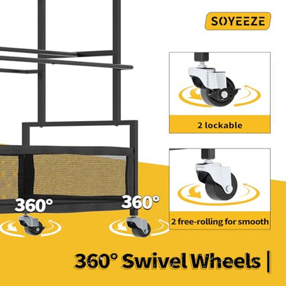 SOYEEZE Garage Sports Equipment Organizer-Large 5 Layer Ball Storage, Basketball Stand Holder, Outdoor Toy Storage, Baseball Bat Rack, Rolling Ball Cart with Hooks and Wheels for Indoor/Outdoor Use - style: 5 Tiers
