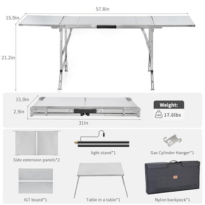 Folding Table IGT Camping Table, Portable Outdoor IGT Cook System, Stainless Steel Camp Table with Carry Bag for Car Camping Picnic RV Trip Patio Backyard BBQ
