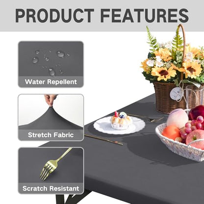Square Fitted Table Cover Elastic Tablecloth Stretch Spandex Table Top Cover Table Topper Cap for Dining Kitchen Home Party Grey 34X34 Inch - color: Grey, size: 34" x 34" (Square)