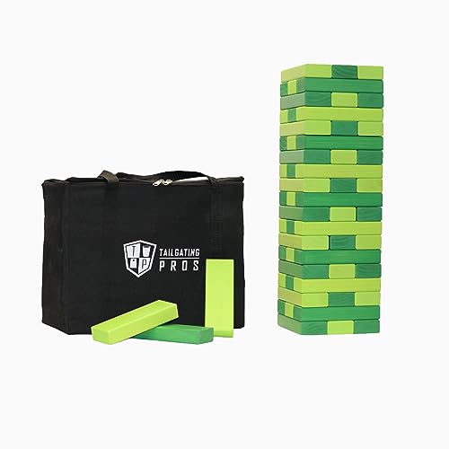 Tailgating Pros Giant Toppling Towers Wooden Blocks Game with Tote Jumbo Indoor Outdoor Yard & Backyard Lawn Game for Family & Adults, Portable Party & Team Building Fun - color: Kelly/Lime