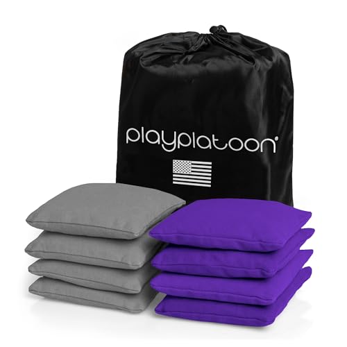 Play Platoon Premium Weather Resistant Duckcloth Cornhole Bags - Set of 8 Bean Bags for Corn Hole Game - Regulation Size & Weight - color: Purple & Gray