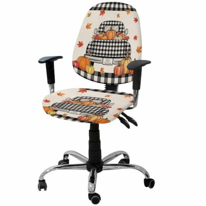 Savannan Office Chair Cover, Vintage Autumn Pumpkins Protective Stretch Elastic Universal Cover for Desk Task Chair,Computer Rotating Chair 1 Pcs Truck Maple Leaves on Linen