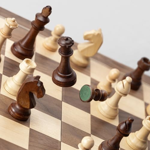 A&A 15" Magnetic Wooden Chess Set, Handmade 3" King Height Unique Chess Pieces with 2 Extra Queens, Tournament Portable Travel Chess Game Set for Adults Kids