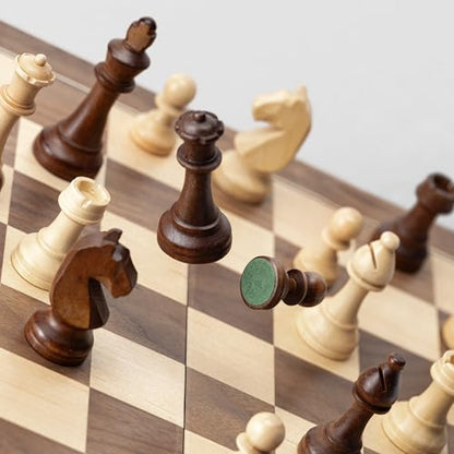A&A 15" Magnetic Wooden Chess Set, Handmade 3" King Height Unique Chess Pieces with 2 Extra Queens, Tournament Portable Travel Chess Game Set for Adults Kids