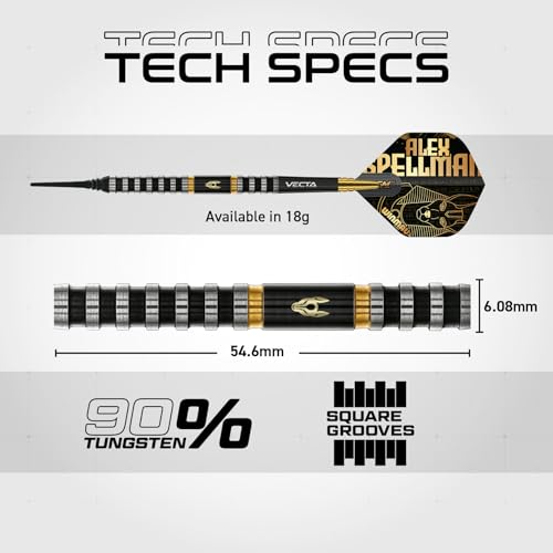 Winmau Professional Player - Alex Spellman Series - 90% Tungsten Darts Set with Dart Flights and Dart Shafts (Stems) - Available in Soft Tip 18g Barrel/20g Full Weight and Darts Metal Tip 22g & 24g - size: 18G - Soft Tip