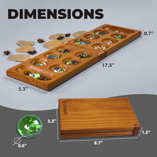 Mancala Board Game for Kids and Adults – Wooden Folding Mancala Set with Magnetic Lock and 56 Stones – Classic Strategy Board Game Travel Size