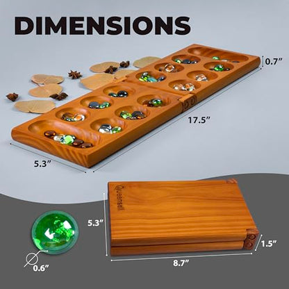 Mancala Board Game for Kids and Adults – Wooden Folding Mancala Set with Magnetic Lock and 56 Stones – Classic Strategy Board Game Travel Size
