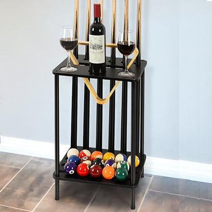 Vrisa Pool Stick Holder Pool Table Accessories Pool Cue Holder Rack Billiard Cue Racks Set Cue Stick Holder Floor Stand Billiard Accessories Wood Billiard Cue Sticks Holds 6 Pool Cue Sticks, Black - color: Black