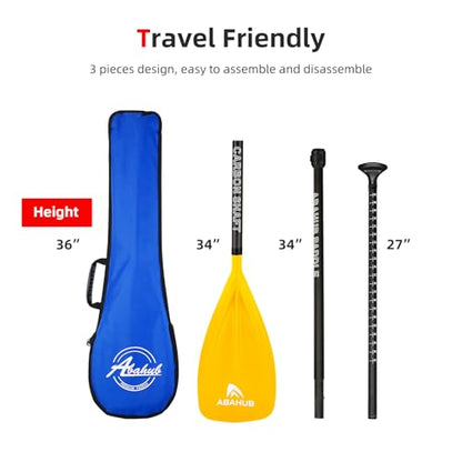 Abahub 1 x 3 Section Carbon Fiber SUP Paddle, Adjustable 67''-86'' Stand Up Paddle Lightweight Carbon Shaft, Black/Blue/Yellow/Green/Orange/Red Plastic Blade + Paddle Bag - color: Yellow-SUP Paddle