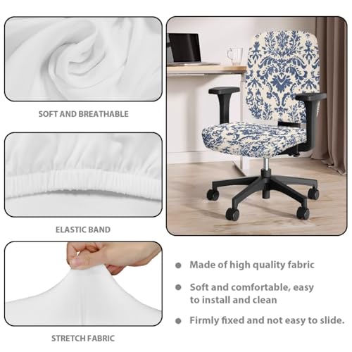 Blue Floral Desk Chair Cover Stretchable 4-Piece Set Washable Breathable Office Chair Seat Covers and Chairs Arm Rest Pads for Home and PC Gaming Chairs - color: Blue Floral