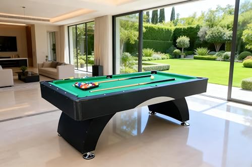 7 ft Pool Table with Automatic Ball Return, 84" Billiards Table with Arched Design Legs and Accessory Set, Pool Tables Set for Family Game Room, Rrec Room, Club, Kids Adults - color: Green