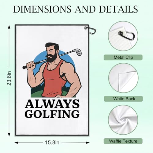 DYJYBMY Always Golfing Printed Golf Towel with Clip, Retro Golf Towel for Men, Retirement Gifts for Golfing Lover, Father's Day Birthday Appreciation Gifts for Grandpa Uncle Dad Husband Golfer - color: White03