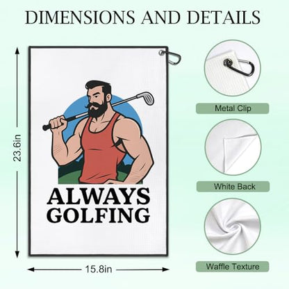 DYJYBMY Always Golfing Printed Golf Towel with Clip, Retro Golf Towel for Men, Retirement Gifts for Golfing Lover, Father's Day Birthday Appreciation Gifts for Grandpa Uncle Dad Husband Golfer - color: White03