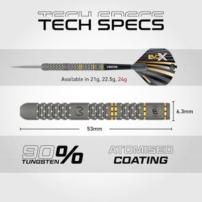 Winmau Michael Van Gerwen MvG EvoX Professional Darts Set - 90% Tungsten Darts with Flights & Shafts - Precision Grip Barrels for Steel Tip & Soft Tip Darts - Available in 18g - 24g Weights - size: 24G - Steel Tip