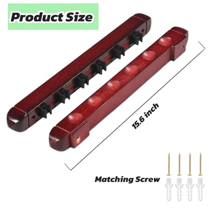 Wooden Billiard Cue Sticks Rack,2-Piece 4/6/8 Billiard Pool Cue Rack Wall Mounted Holders (wine, 6 cue) - color: wine, size: 6 cue