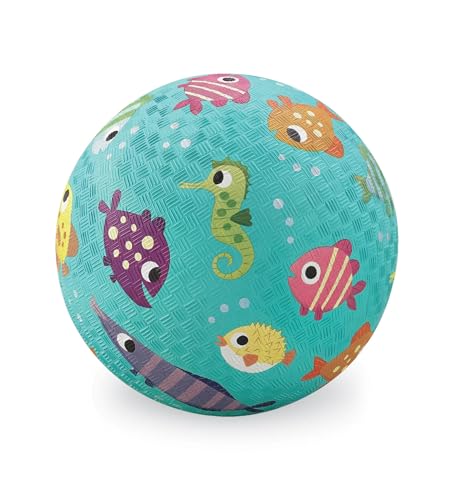 Crocodile Creek Playground Ball - Durable Rubber Ball for Kids Ages 3 and Up - Bouncy Inflatable Ball for Kickball, Indoor Games, and Outdoor Sports - PVC-Free - color: Teal Fish, size: 5 Inch