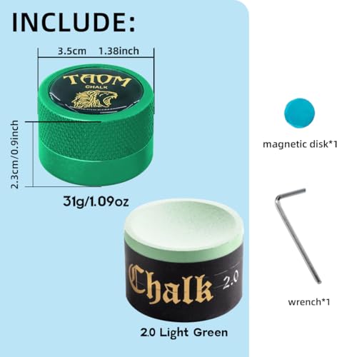TAOM Pool Chalk Holder Round Shaped Practical Tool Billiards Accessories Magnetic Mini Chalk Tip Case Container Round Box Billiards - color: 5-Green Holder with 2.0 Chalk