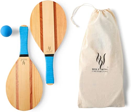 HOLYKING Wooden Beach Striped Paddle Game Sets, Tennis Racket Outdoor Sport Games