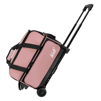 WOLT Double Roller 2 Ball Bowling Bag with Separate Shoe Compartment, Large Capacity Bowling Ball Bag with Accessory Pocket, Retractable Handle Extends to 40" - color: Light Pink