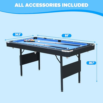 Ditkoko Billiard Table, 64" Folding Pool Table with with Balls, Cues, Chalk, Brush and Triangle, Pool Table Set for Family Game Room, Adult Rrec Room, Basements, Man cave or Garage - color: Blue
