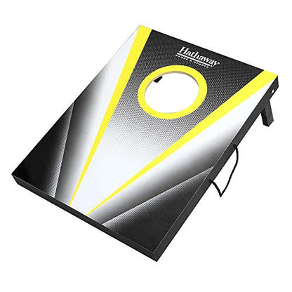 Hathaway Compact Cornhole Bean Bag Toss Game Set – Includes 2 Target Boards, 8 Bean Bags in Black and Yellow, and Carrying Case – Portable Cornhole Board Set for Outdoor Games