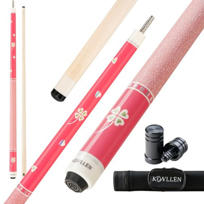 KONLLEN Pool Cue Stick Low Deflection Billiards Cue Stick Young Fashionable 58" Professional Pool Table Sticks Gifts for Adults -12.5mm Tip, 3/8 * 8Joint, Weight 19OZ - color: KL-Pink-12.5