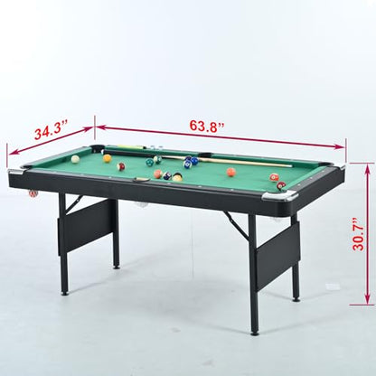 5.3 FT Pool Table Portable Foldable Billiards Table for Kids & Adults with with Balls, Cues, Chalk, Rack & Brush, Compact Space-Saving Game Table for Family Game Room & Office - color: Black+Green
