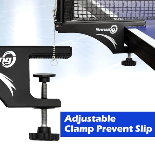 Sanung S207 Table Tennis Net and Post Set, Collapsible Ping Pong Mesh Net Clip with high Strength Grip Holder Adjustable Screw Clamp Post Kit for Professional Training Competition Game Playing
