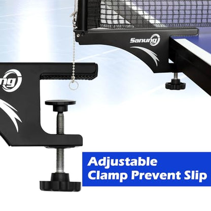Sanung S207 Table Tennis Net and Post Set, Collapsible Ping Pong Mesh Net Clip with high Strength Grip Holder Adjustable Screw Clamp Post Kit for Professional Training Competition Game Playing