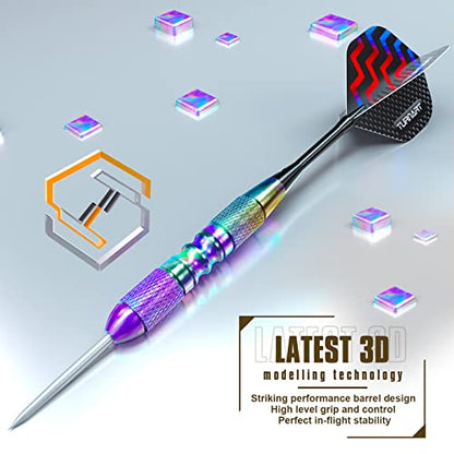 Turnart Darts Metal Tip Set - Steel Tip Darts Darts Set Professional Metal Darts 12 pcs 22/24 Grams Pro Dart Set with Stylish Case Aluminum Shafts Extra 9 Flights - color: Pink