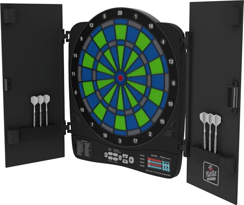 Fat Cat Rega Electronic Dart Board with LED Lights, Electric Dart Board Cabinet for Adults, 13.5" Soft Tip Dart Board, 48 Games