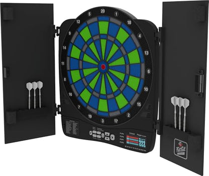 Fat Cat Rega Electronic Dart Board with LED Lights, Electric Dart Board Cabinet for Adults, 13.5" Soft Tip Dart Board, 48 Games