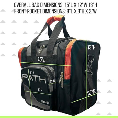 Pyramid Path Pro Deluxe Single Bowling Ball Tote - Holds One Ball, One Pair Shoes Up to Mens 15 - color: Silver/Orange