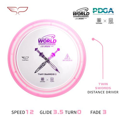 yikundiscs Yikun Twin Swords Understable Distance Driver| Pro Worlds 2025 Limited Edition | Beginner-Friendly Max-Distance Disc | Wind-Resistant & Easy-Glide Control | PDGA Approved 170-175g - color: Pro Worlds 2025 Pink