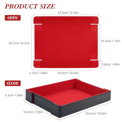 PU Leather Dice Tray Magnetic Folding Dice Rolling Mat with Red Felt Lining for Dice Games Portable Tabletop Board Games Tray - color: Red