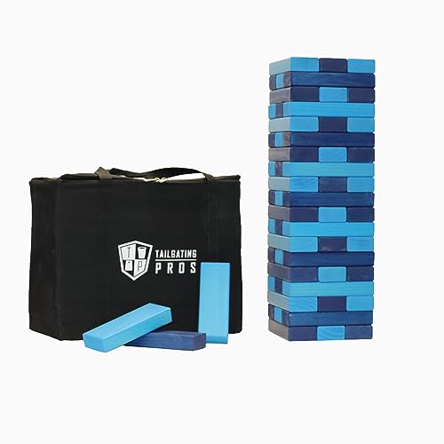 Tailgating Pros Giant Toppling Towers Wooden Blocks Game with Tote Jumbo Indoor Outdoor Yard & Backyard Lawn Game for Family & Adults, Portable Party & Team Building Fun - color: Navy/Turquoise