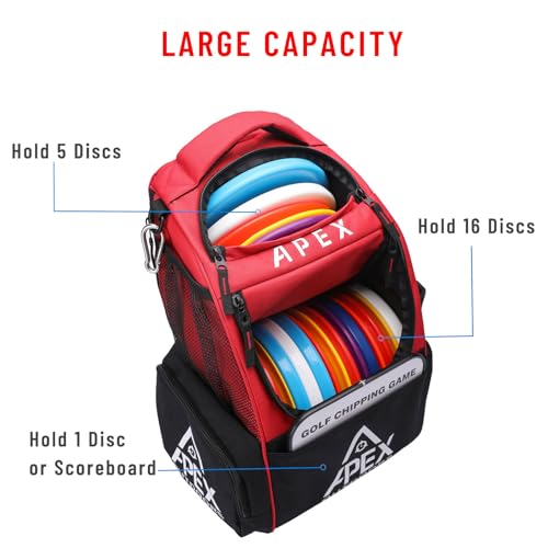 Disc Golf Bag, Large Disc Golf Backpack Holds Over 21 Discs, Durable & Lightweight with Multiple Storage Pockets - color: Red