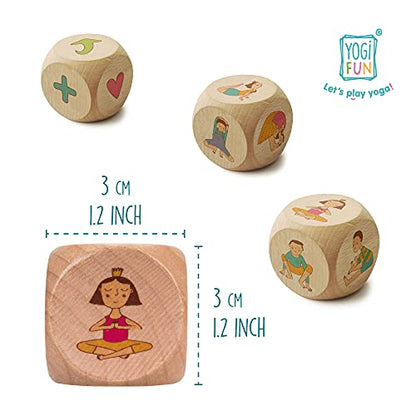 YOGi FUN Yoga Dice Game – 4 Wooden Dice with 18 Yoga Poses and Instruction Die, Fun Movement Game for Kids Ages 5+, Solo or Group Play, Classroom, ADHD, Emotional Physical Development Game for Kids