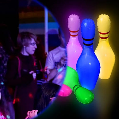 Poen 7 Pcs Glow in The Dark Giant Inflatable Bowling Set, Including 6 Pcs 27 Inches Bowling Pins and a 24 Inches Inflatable Ball Adults Outdoor Indoor Family Party - style: Glow in the Dark