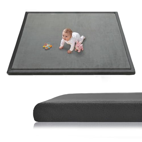 Baby Play Mat for Floor, 50'' x 50'' Thicken Foam Soft Padded Playmat for Tummy Time, Playpen Mat for Toddlers Infant Kids, Water-Repellent Coral Velvet, Non-Slip Bottom Safe for Crawling (Dark Grey) - color: Dark Grey, size: 50"×50"×1.3"