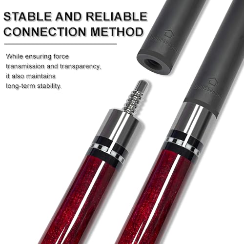 HomeSeason 58inch Carbon Fiber Pool Cue Stick with Screw-in Extension and Leather Case, 18oz Low Deflection Professional Cue Stick for Billiards, 13mm Tip - color: 18oz/Wine Red