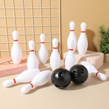 Toddmomy Kids Bowling Balls Toy Small Plastic Bowling Set Includes 10 Classical White Pins and 2 Black Balls Toddler Sport Toy for Indoor Outdoor Activities Party Family Games,16cm