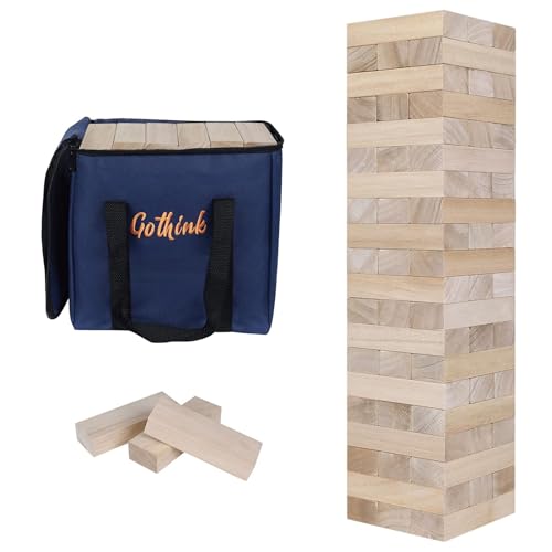 GOTHINK Giant Tumble Tower Game, Large Tumbling Tower Stacking to Over 3.2 FT 60pcs Wooden Jumbo Blocks for Outside Yard Games w/Carry Case Timber Stacking Game Night Toy Gift for Kids Adults Family - size: M-Over 3.2FT