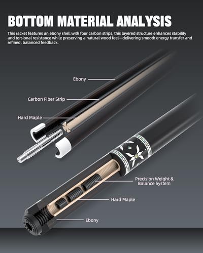 KONLLEN KL-KB Low Deflection Maple Billiards Cue Pool Cue Stick Real Wood Abalone Shell Inlay Wrapless 12.5mm Tip - color: KL-KB-Black