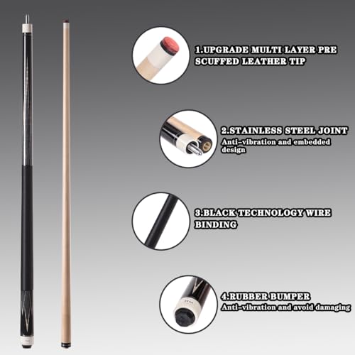 58 inch Canadian Maple Pool Cue Stick 19/20/21 Ounces Available, 13mm Fiber Leather Tip Billiard Cue, Irish Linen Wrap Cues for Beginner, Commercial and Home Entertainment - color: 01
