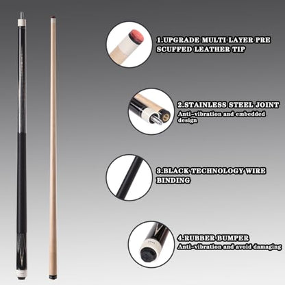 58 inch Canadian Maple Pool Cue Stick 19/20/21 Ounces Available, 13mm Fiber Leather Tip Billiard Cue, Irish Linen Wrap Cues for Beginner, Commercial and Home Entertainment - color: 01